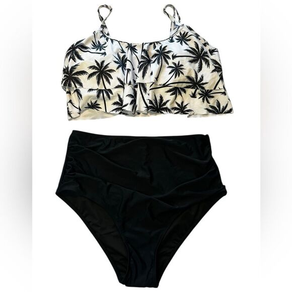 NWT 2 piece swimsuit ruffled flounce top high full coverage bottom NEW XL - Picture 4 of 9